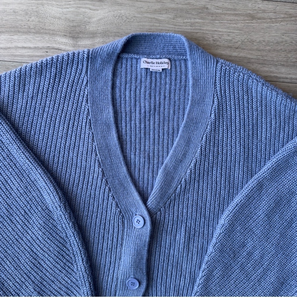 Charlie Holiday Henry Cardigan Sweater in Maya Blue Wool Mohair Blend Size XL - Picture 6 of 8